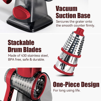Rotary Cheese Grater, Hand Crank Shredder Slicer