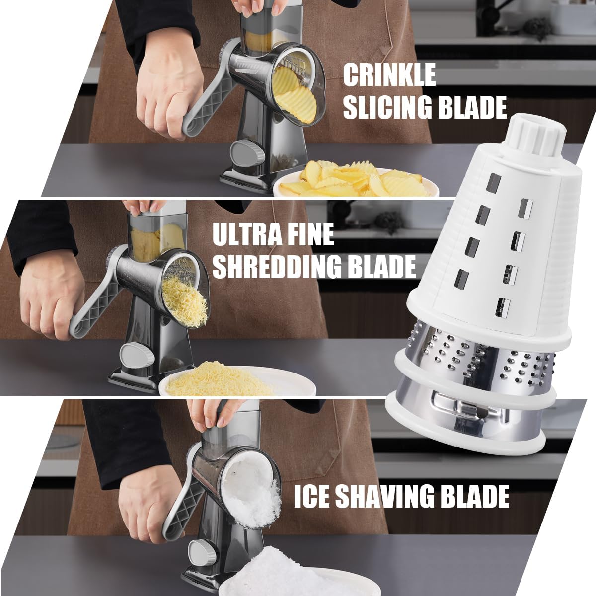 Rotary Cheese Grater, Hand Crank Shredder Slicer