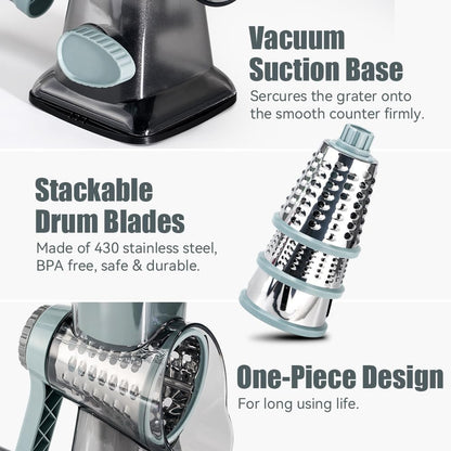 Rotary Cheese Grater, Hand Crank Shredder Slicer