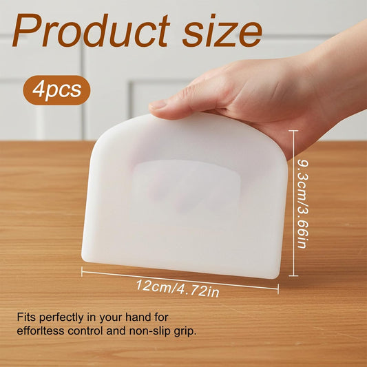 4 PCS Plastic Bench Scraper, White Flexible Bench Scraper Food-Safe Bread Scrapers Multipurpose Dough Scrapers for Cutting Bread Doughs Cake Fondant