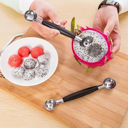 2 in 1 Stainless Steel Melon Ballers Melon Scoop,Double-Sided Fruit Melon Baller Spoon, Suitable Watermelon Cantaloupe Ice Cream Comfortable Non-Slip Grip