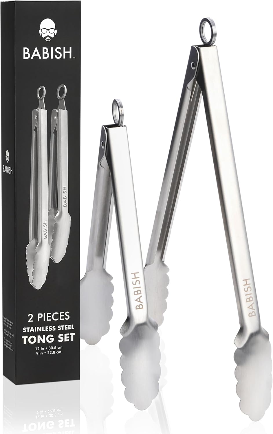 2-Piece Locking Kitchen Tongs Set – 12” & 9” Stainless Steel Cooking Tongs with Non-Slip Grip – Heavy-Duty BBQ, Grilling & Serving Tools