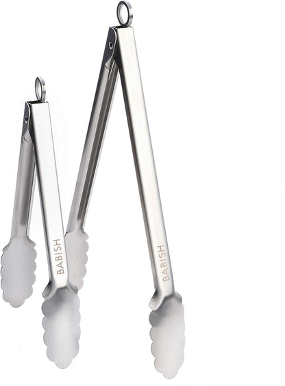 2-Piece Locking Kitchen Tongs Set – 12” & 9” Stainless Steel Cooking Tongs with Non-Slip Grip – Heavy-Duty BBQ, Grilling & Serving Tools