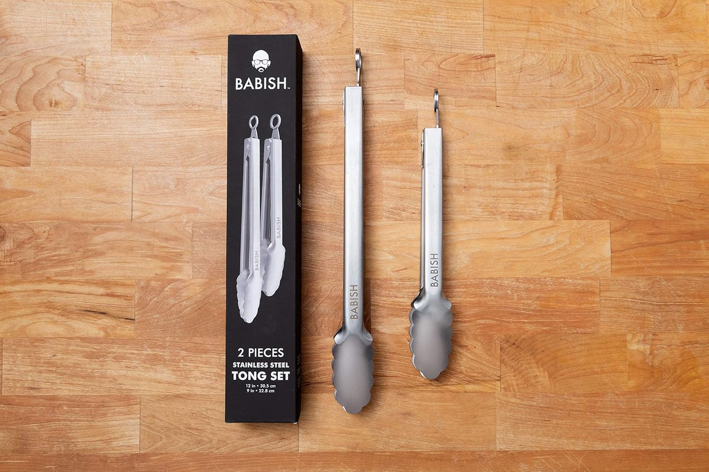 2-Piece Locking Kitchen Tongs Set – 12” & 9” Stainless Steel Cooking Tongs with Non-Slip Grip – Heavy-Duty BBQ, Grilling & Serving Tools