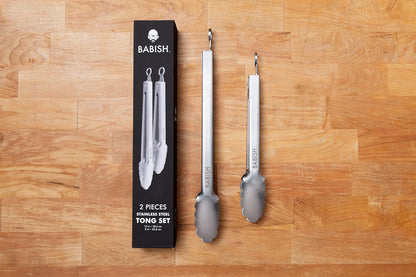 2-Piece Locking Kitchen Tongs Set – 12” & 9” Stainless Steel Cooking Tongs with Non-Slip Grip – Heavy-Duty BBQ, Grilling & Serving Tools