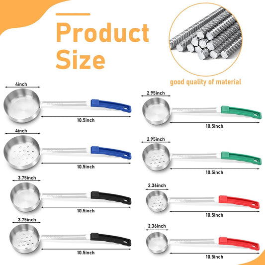 16 Pcs Portion Control Serving Spoons, Restaurant Measuring Serving Ladle Utensils, Portion Control Slotted Scoops for Weight Loss, Solid and Perforated Scoops(4 Colors,4 Sizes)