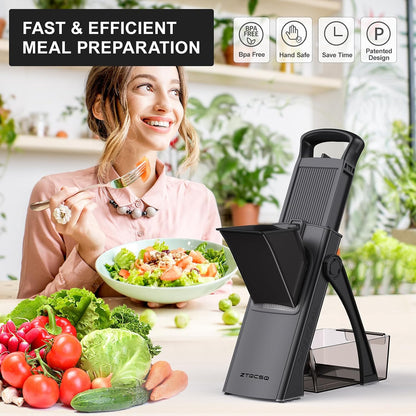 All in 1 Upgraded Version Safe Mandoline Slicer for Kitchen, Veggie Slicer | 0.1-8mm Adjustable Thickness/Potato Slicer/Rapid Prep Mandoline, Bigger Size, Detachable Blade, Cleaning Brush (Black Knight)