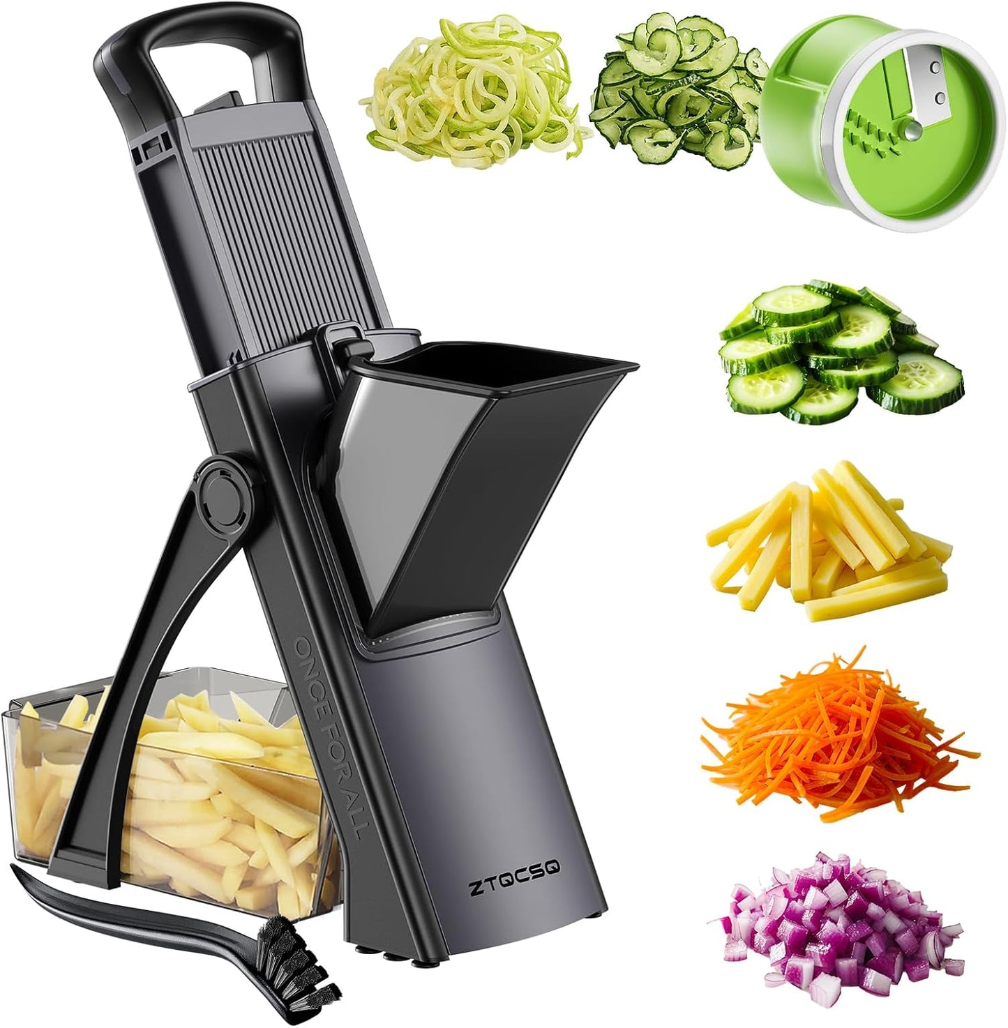 All in 1 Upgraded Version Safe Mandoline Slicer for Kitchen, Veggie Slicer | 0.1-8mm Adjustable Thickness/Potato Slicer/Rapid Prep Mandoline, Bigger Size, Detachable Blade, Cleaning Brush (Black Knight)