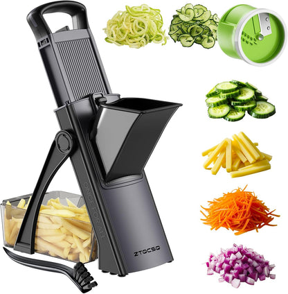 All in 1 Upgraded Version Safe Mandoline Slicer for Kitchen, Veggie Slicer | 0.1-8mm Adjustable Thickness/Potato Slicer/Rapid Prep Mandoline, Bigger Size, Detachable Blade, Cleaning Brush (Black Knight)