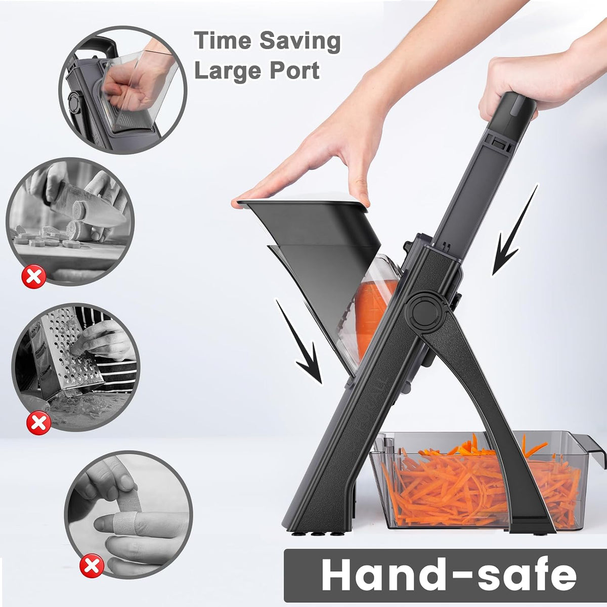 All in 1 Upgraded Version Safe Mandoline Slicer for Kitchen, Veggie Slicer | 0.1-8mm Adjustable Thickness/Potato Slicer/Rapid Prep Mandoline, Bigger Size, Detachable Blade, Cleaning Brush (Black Knight)
