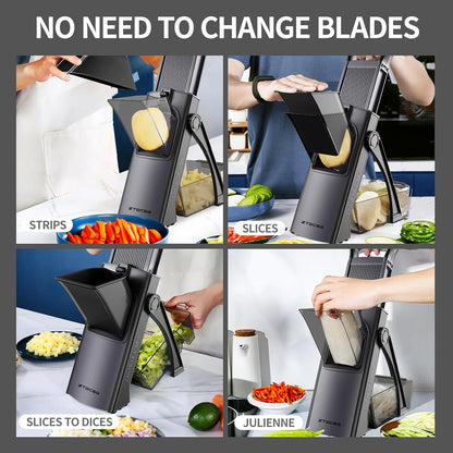 All in 1 Upgraded Version Safe Mandoline Slicer for Kitchen, Veggie Slicer | 0.1-8mm Adjustable Thickness/Potato Slicer/Rapid Prep Mandoline, Bigger Size, Detachable Blade, Cleaning Brush (Black Knight)