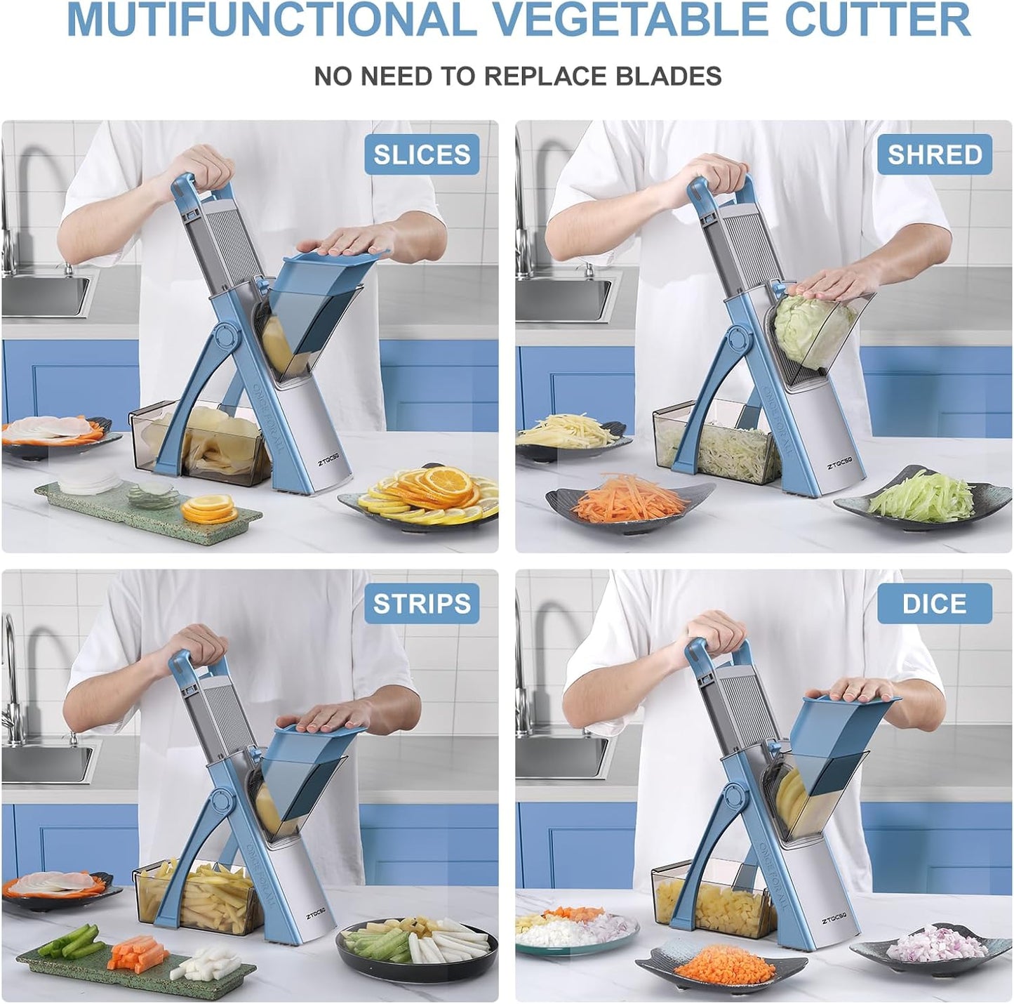 All in 1 Upgraded Version Safe Mandoline Slicer for Kitchen, Veggie Slicer | 0.1-8mm Adjustable Thickness/Potato Slicer/Rapid Prep Mandoline, Bigger Size, Detachable Blade, Cleaning Brush (Black Knight)
