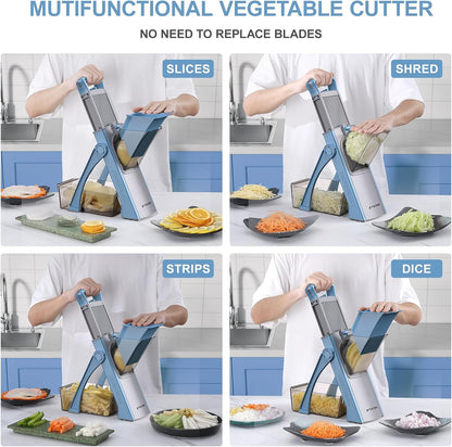 All in 1 Upgraded Version Safe Mandoline Slicer for Kitchen, Veggie Slicer | 0.1-8mm Adjustable Thickness/Potato Slicer/Rapid Prep Mandoline, Bigger Size, Detachable Blade, Cleaning Brush (Black Knight)