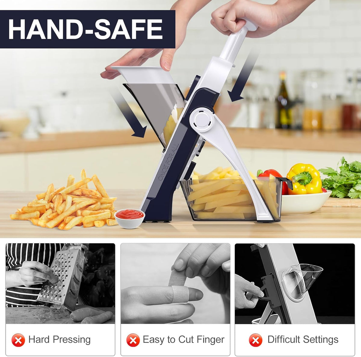 All in 1 Upgraded Version Safe Mandoline Slicer for Kitchen, Veggie Slicer | 0.1-8mm Adjustable Thickness/Potato Slicer/Rapid Prep Mandoline, Bigger Size, Detachable Blade, Cleaning Brush (Black Knight)