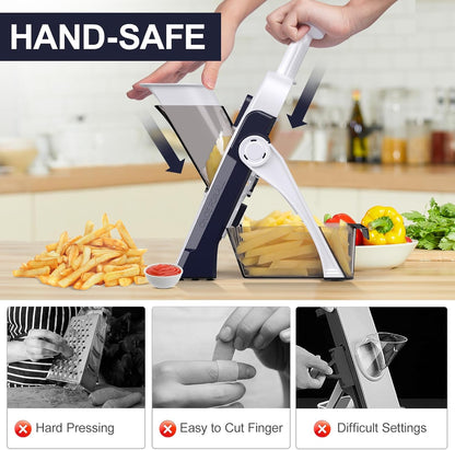 All in 1 Upgraded Version Safe Mandoline Slicer for Kitchen, Veggie Slicer | 0.1-8mm Adjustable Thickness/Potato Slicer/Rapid Prep Mandoline, Bigger Size, Detachable Blade, Cleaning Brush (Black Knight)