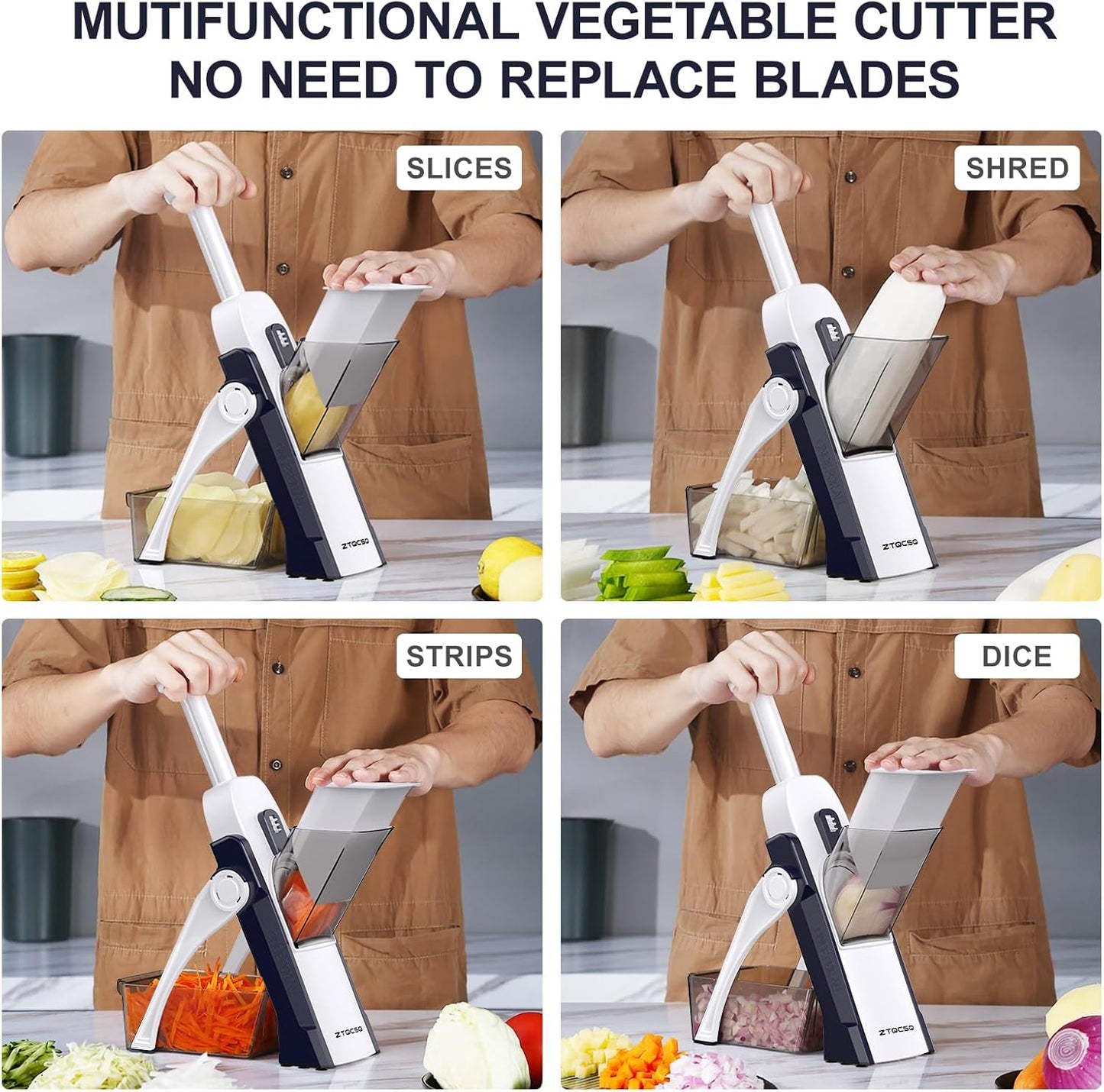 All in 1 Upgraded Version Safe Mandoline Slicer for Kitchen, Veggie Slicer | 0.1-8mm Adjustable Thickness/Potato Slicer/Rapid Prep Mandoline, Bigger Size, Detachable Blade, Cleaning Brush (Black Knight)