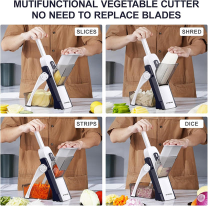 All in 1 Upgraded Version Safe Mandoline Slicer for Kitchen, Veggie Slicer | 0.1-8mm Adjustable Thickness/Potato Slicer/Rapid Prep Mandoline, Bigger Size, Detachable Blade, Cleaning Brush (Black Knight)