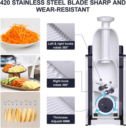 All in 1 Upgraded Version Safe Mandoline Slicer for Kitchen, Veggie Slicer | 0.1-8mm Adjustable Thickness/Potato Slicer/Rapid Prep Mandoline, Bigger Size, Detachable Blade, Cleaning Brush (Black Knight)