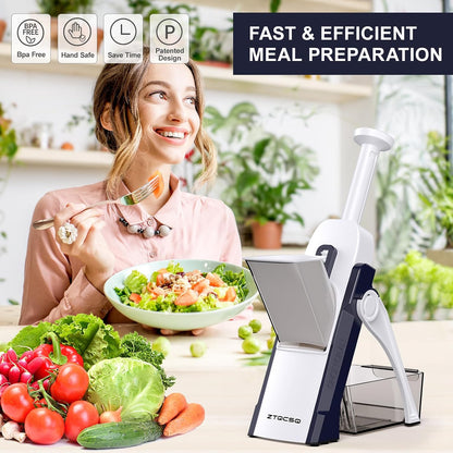 All in 1 Upgraded Version Safe Mandoline Slicer for Kitchen, Veggie Slicer | 0.1-8mm Adjustable Thickness/Potato Slicer/Rapid Prep Mandoline, Bigger Size, Detachable Blade, Cleaning Brush (Black Knight)