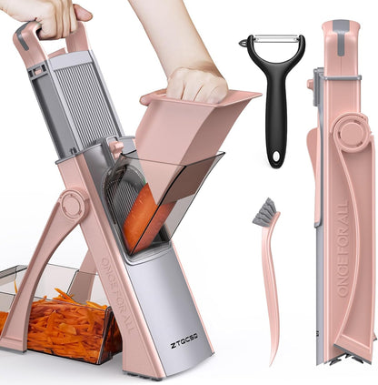 All in 1 Upgraded Version Safe Mandoline Slicer for Kitchen, Veggie Slicer | 0.1-8mm Adjustable Thickness/Potato Slicer/Rapid Prep Mandoline, Bigger Size, Detachable Blade, Cleaning Brush (Black Knight)