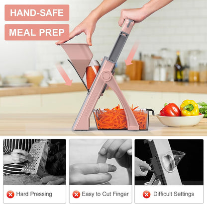All in 1 Upgraded Version Safe Mandoline Slicer for Kitchen, Veggie Slicer | 0.1-8mm Adjustable Thickness/Potato Slicer/Rapid Prep Mandoline, Bigger Size, Detachable Blade, Cleaning Brush (Black Knight)
