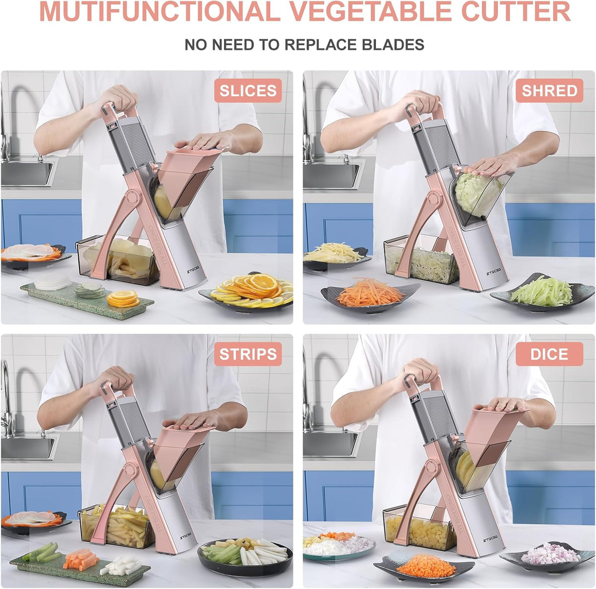 All in 1 Upgraded Version Safe Mandoline Slicer for Kitchen, Veggie Slicer | 0.1-8mm Adjustable Thickness/Potato Slicer/Rapid Prep Mandoline, Bigger Size, Detachable Blade, Cleaning Brush (Black Knight)