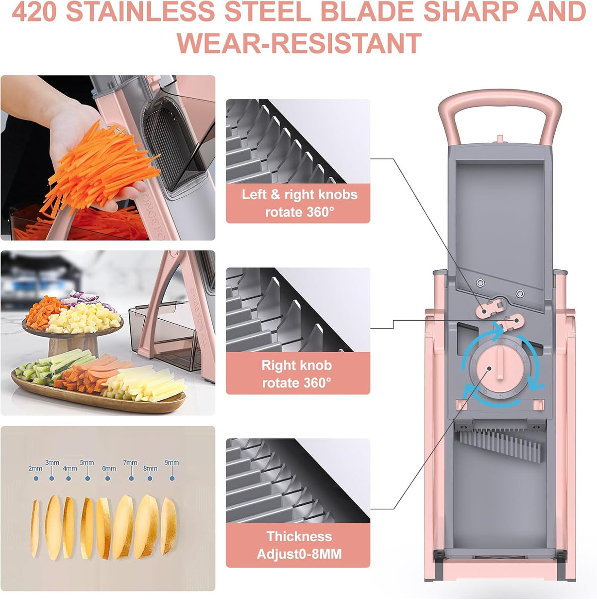 All in 1 Upgraded Version Safe Mandoline Slicer for Kitchen, Veggie Slicer | 0.1-8mm Adjustable Thickness/Potato Slicer/Rapid Prep Mandoline, Bigger Size, Detachable Blade, Cleaning Brush (Black Knight)