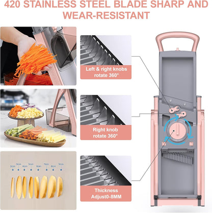 All in 1 Upgraded Version Safe Mandoline Slicer for Kitchen, Veggie Slicer | 0.1-8mm Adjustable Thickness/Potato Slicer/Rapid Prep Mandoline, Bigger Size, Detachable Blade, Cleaning Brush (Black Knight)