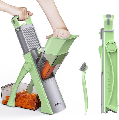All in 1 Upgraded Version Safe Mandoline Slicer for Kitchen, Veggie Slicer | 0.1-8mm Adjustable Thickness/Potato Slicer/Rapid Prep Mandoline, Bigger Size, Detachable Blade, Cleaning Brush (Black Knight)