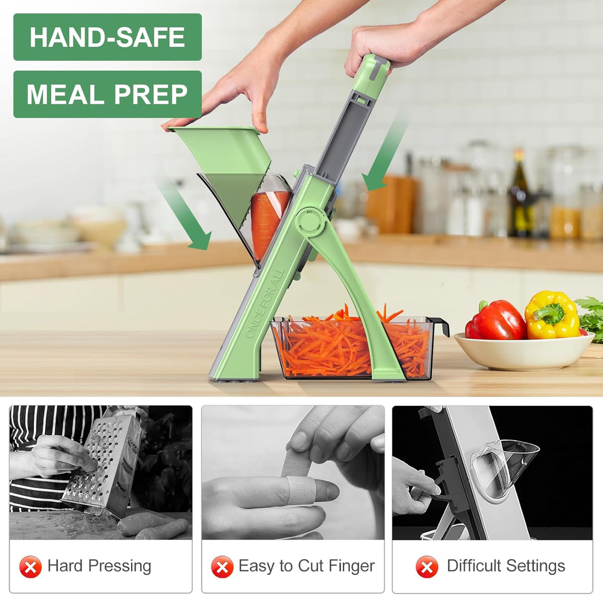 All in 1 Upgraded Version Safe Mandoline Slicer for Kitchen, Veggie Slicer | 0.1-8mm Adjustable Thickness/Potato Slicer/Rapid Prep Mandoline, Bigger Size, Detachable Blade, Cleaning Brush (Black Knight)