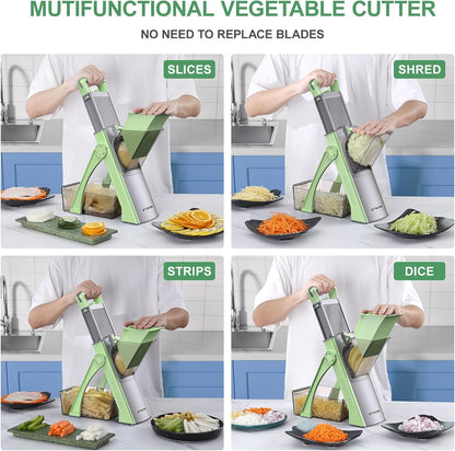 All in 1 Upgraded Version Safe Mandoline Slicer for Kitchen, Veggie Slicer | 0.1-8mm Adjustable Thickness/Potato Slicer/Rapid Prep Mandoline, Bigger Size, Detachable Blade, Cleaning Brush (Black Knight)