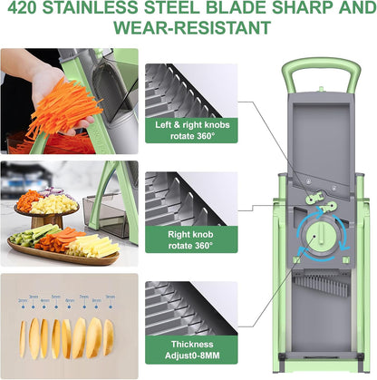 All in 1 Upgraded Version Safe Mandoline Slicer for Kitchen, Veggie Slicer | 0.1-8mm Adjustable Thickness/Potato Slicer/Rapid Prep Mandoline, Bigger Size, Detachable Blade, Cleaning Brush (Black Knight)