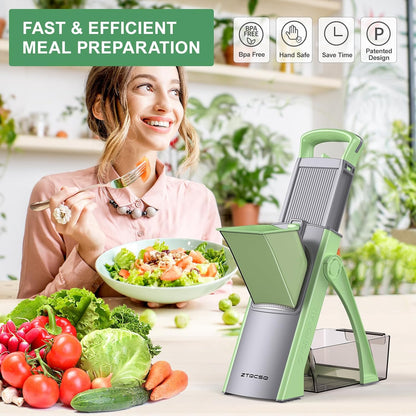 All in 1 Upgraded Version Safe Mandoline Slicer for Kitchen, Veggie Slicer | 0.1-8mm Adjustable Thickness/Potato Slicer/Rapid Prep Mandoline, Bigger Size, Detachable Blade, Cleaning Brush (Black Knight)