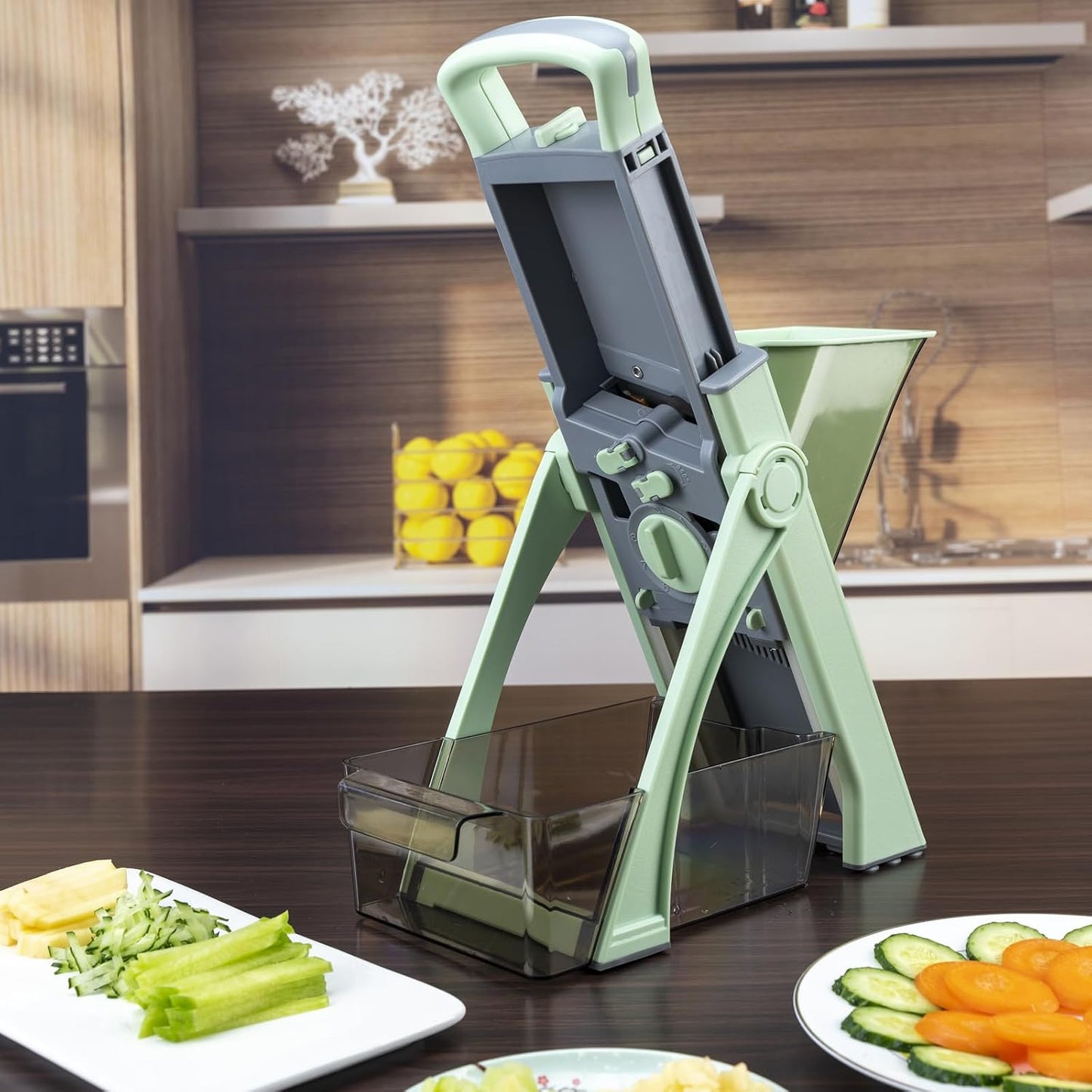 All in 1 Upgraded Version Safe Mandoline Slicer for Kitchen, Veggie Slicer | 0.1-8mm Adjustable Thickness/Potato Slicer/Rapid Prep Mandoline, Bigger Size, Detachable Blade, Cleaning Brush (Black Knight)