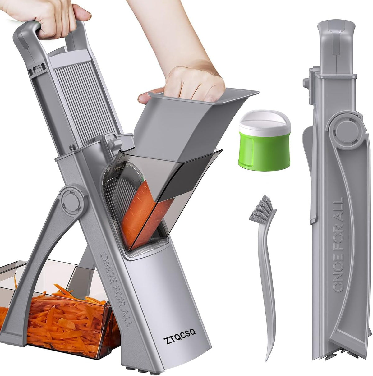 All in 1 Upgraded Version Safe Mandoline Slicer for Kitchen, Veggie Slicer | 0.1-8mm Adjustable Thickness/Potato Slicer/Rapid Prep Mandoline, Bigger Size, Detachable Blade, Cleaning Brush (Black Knight)