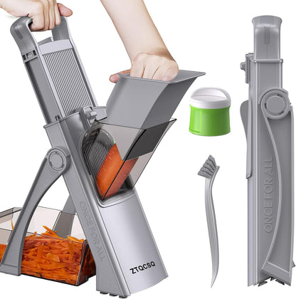 All in 1 Upgraded Version Safe Mandoline Slicer for Kitchen, Veggie Slicer | 0.1-8mm Adjustable Thickness/Potato Slicer/Rapid Prep Mandoline, Bigger Size, Detachable Blade, Cleaning Brush (Black Knight)
