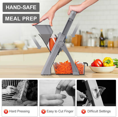 All in 1 Upgraded Version Safe Mandoline Slicer for Kitchen, Veggie Slicer | 0.1-8mm Adjustable Thickness/Potato Slicer/Rapid Prep Mandoline, Bigger Size, Detachable Blade, Cleaning Brush (Black Knight)