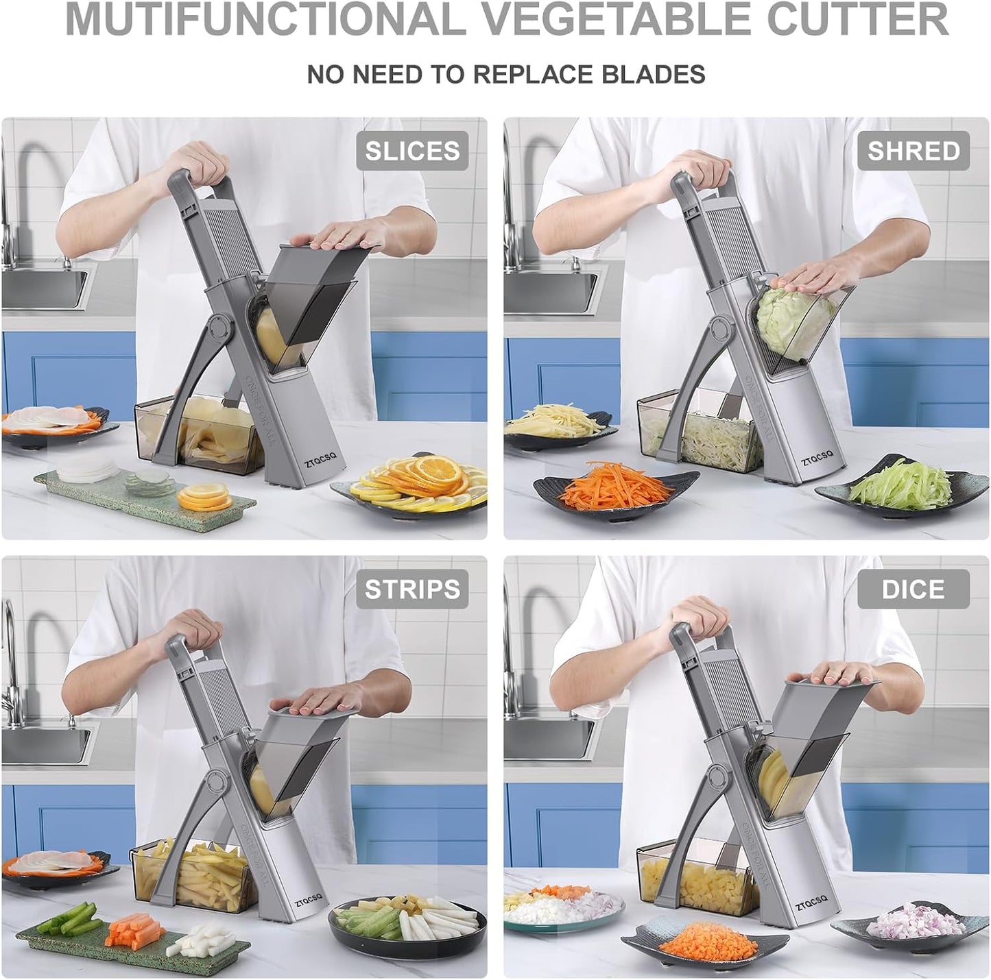 All in 1 Upgraded Version Safe Mandoline Slicer for Kitchen, Veggie Slicer | 0.1-8mm Adjustable Thickness/Potato Slicer/Rapid Prep Mandoline, Bigger Size, Detachable Blade, Cleaning Brush (Black Knight)
