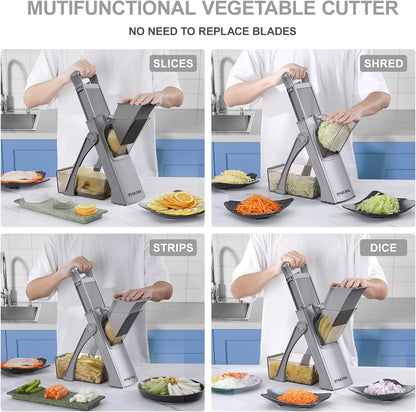 All in 1 Upgraded Version Safe Mandoline Slicer for Kitchen, Veggie Slicer | 0.1-8mm Adjustable Thickness/Potato Slicer/Rapid Prep Mandoline, Bigger Size, Detachable Blade, Cleaning Brush (Black Knight)