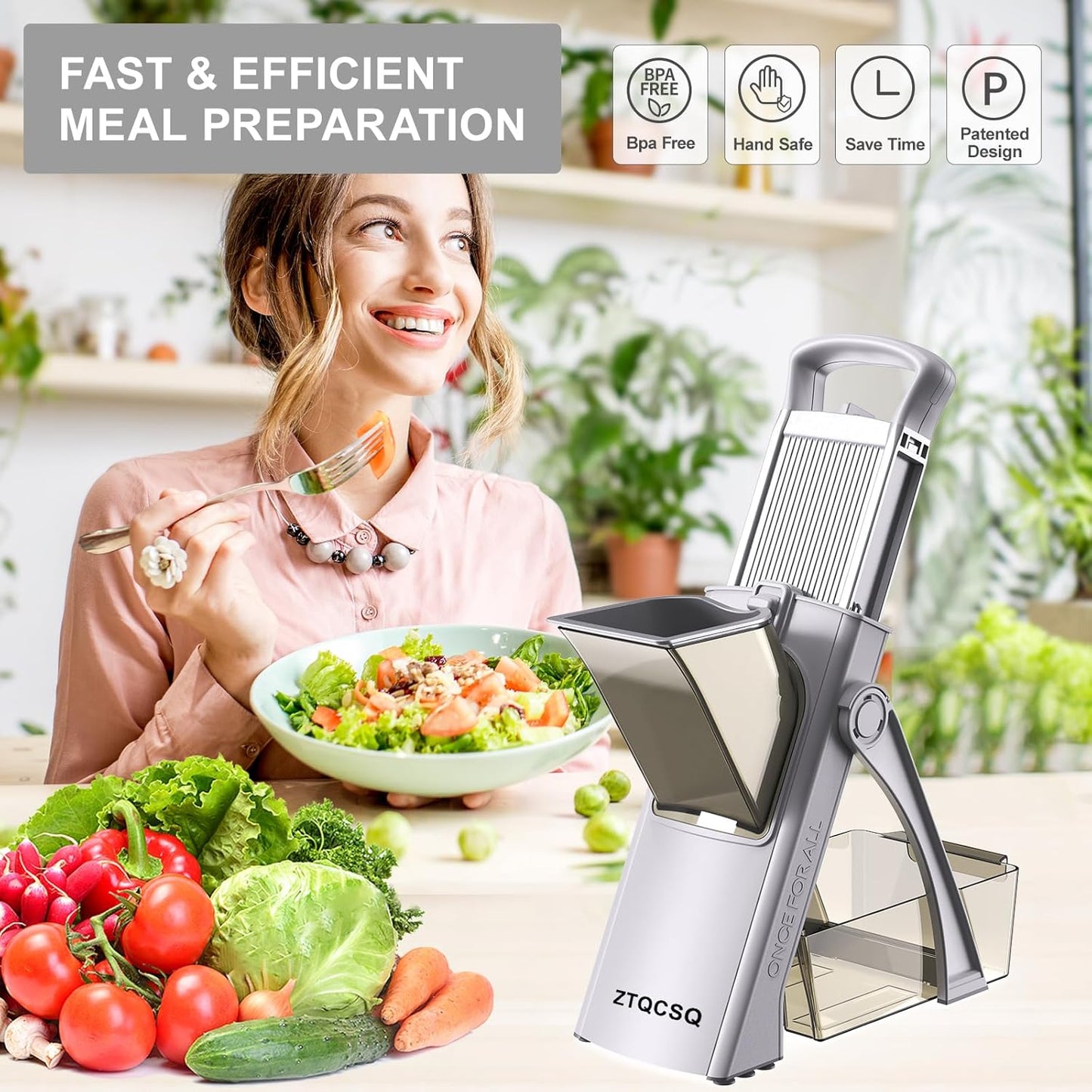 All in 1 Upgraded Version Safe Mandoline Slicer for Kitchen, Veggie Slicer | 0.1-8mm Adjustable Thickness/Potato Slicer/Rapid Prep Mandoline, Bigger Size, Detachable Blade, Cleaning Brush (Black Knight)