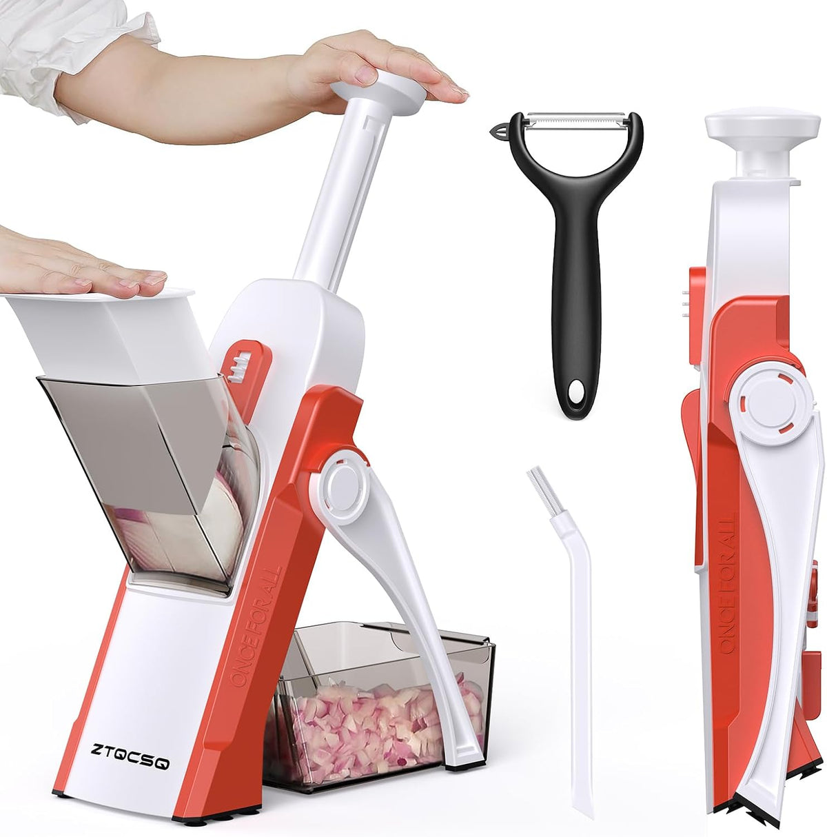 All in 1 Upgraded Version Safe Mandoline Slicer for Kitchen, Veggie Slicer | 0.1-8mm Adjustable Thickness/Potato Slicer/Rapid Prep Mandoline, Bigger Size, Detachable Blade, Cleaning Brush (Black Knight)