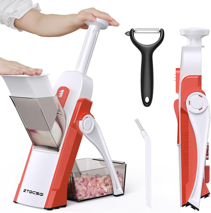 All in 1 Upgraded Version Safe Mandoline Slicer for Kitchen, Veggie Slicer | 0.1-8mm Adjustable Thickness/Potato Slicer/Rapid Prep Mandoline, Bigger Size, Detachable Blade, Cleaning Brush (Black Knight)