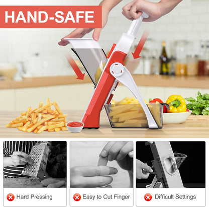 All in 1 Upgraded Version Safe Mandoline Slicer for Kitchen, Veggie Slicer | 0.1-8mm Adjustable Thickness/Potato Slicer/Rapid Prep Mandoline, Bigger Size, Detachable Blade, Cleaning Brush (Black Knight)