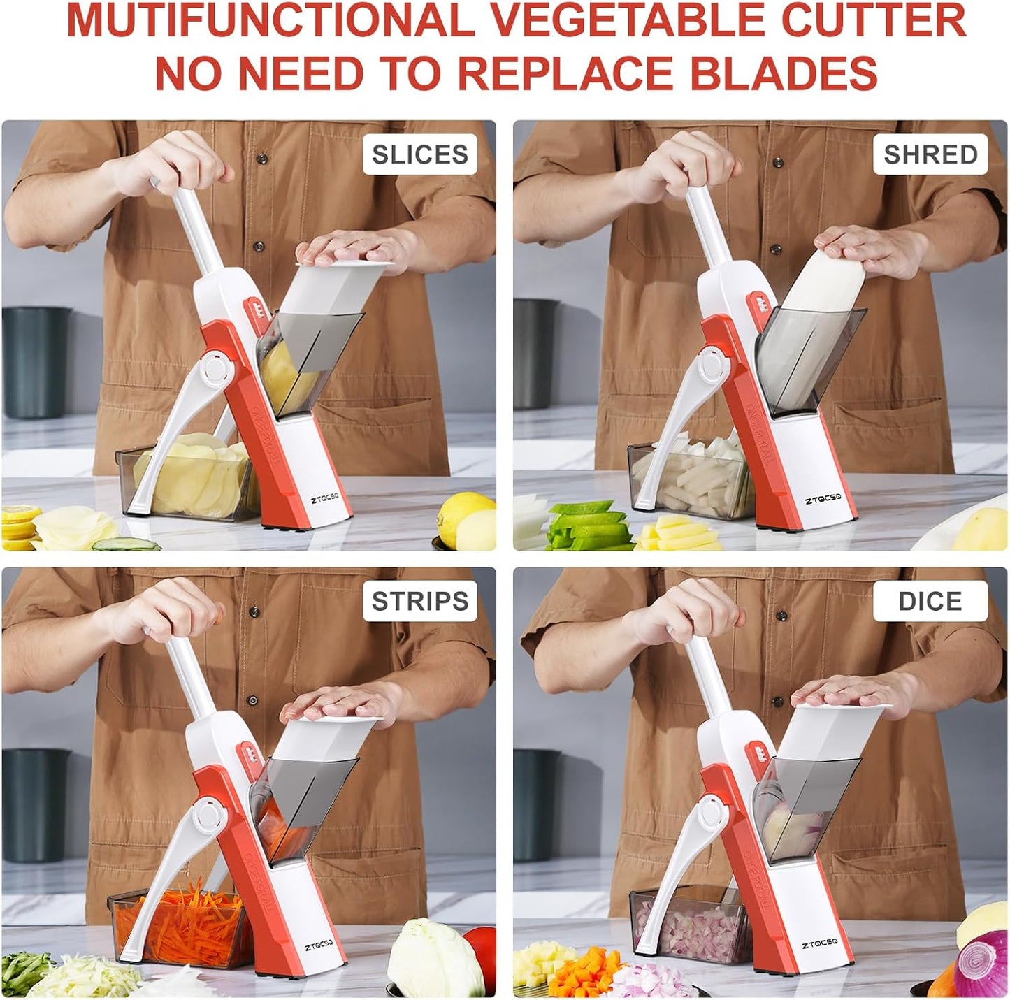 All in 1 Upgraded Version Safe Mandoline Slicer for Kitchen, Veggie Slicer | 0.1-8mm Adjustable Thickness/Potato Slicer/Rapid Prep Mandoline, Bigger Size, Detachable Blade, Cleaning Brush (Black Knight)