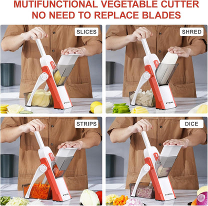 All in 1 Upgraded Version Safe Mandoline Slicer for Kitchen, Veggie Slicer | 0.1-8mm Adjustable Thickness/Potato Slicer/Rapid Prep Mandoline, Bigger Size, Detachable Blade, Cleaning Brush (Black Knight)