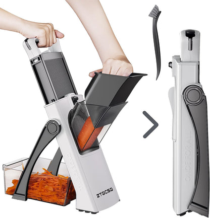 All in 1 Upgraded Version Safe Mandoline Slicer for Kitchen, Veggie Slicer | 0.1-8mm Adjustable Thickness/Potato Slicer/Rapid Prep Mandoline, Bigger Size, Detachable Blade, Cleaning Brush (Black Knight)