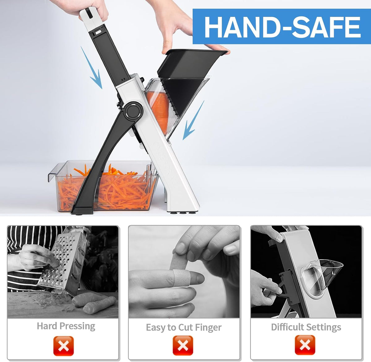 All in 1 Upgraded Version Safe Mandoline Slicer for Kitchen, Veggie Slicer | 0.1-8mm Adjustable Thickness/Potato Slicer/Rapid Prep Mandoline, Bigger Size, Detachable Blade, Cleaning Brush (Black Knight)