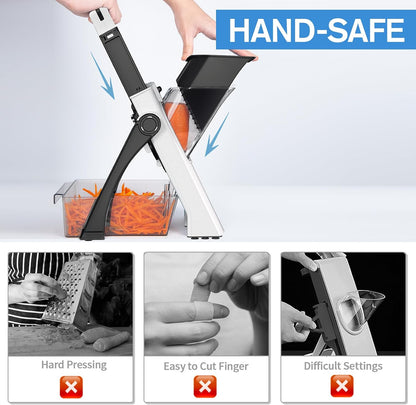 All in 1 Upgraded Version Safe Mandoline Slicer for Kitchen, Veggie Slicer | 0.1-8mm Adjustable Thickness/Potato Slicer/Rapid Prep Mandoline, Bigger Size, Detachable Blade, Cleaning Brush (Black Knight)