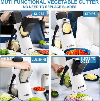 All in 1 Upgraded Version Safe Mandoline Slicer for Kitchen, Veggie Slicer | 0.1-8mm Adjustable Thickness/Potato Slicer/Rapid Prep Mandoline, Bigger Size, Detachable Blade, Cleaning Brush (Black Knight)