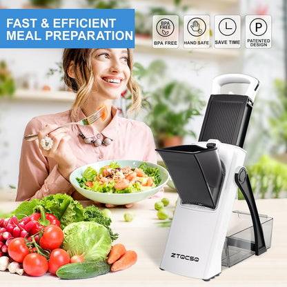 All in 1 Upgraded Version Safe Mandoline Slicer for Kitchen, Veggie Slicer | 0.1-8mm Adjustable Thickness/Potato Slicer/Rapid Prep Mandoline, Bigger Size, Detachable Blade, Cleaning Brush (Black Knight)
